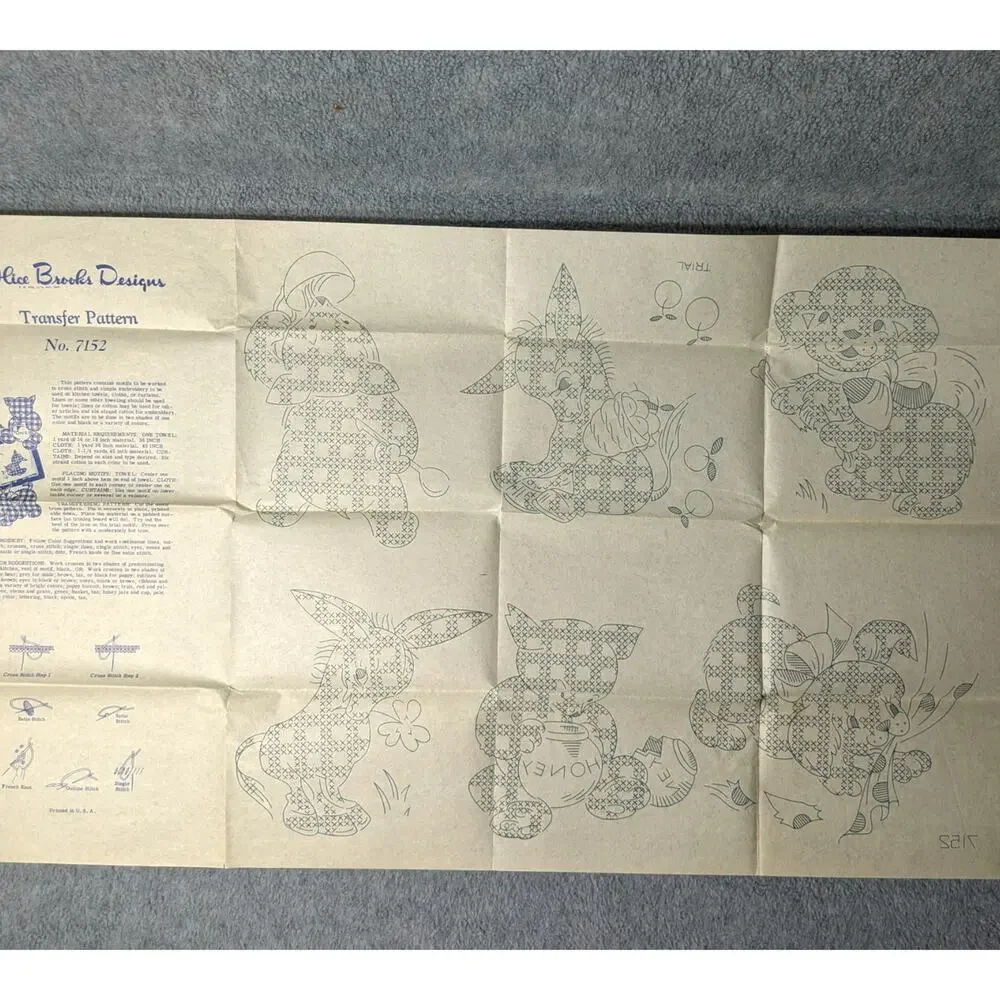 ALICE BROOKS Vintage Embroidery Transfer Patterns 7152 7249 Daily Towel Kitchen